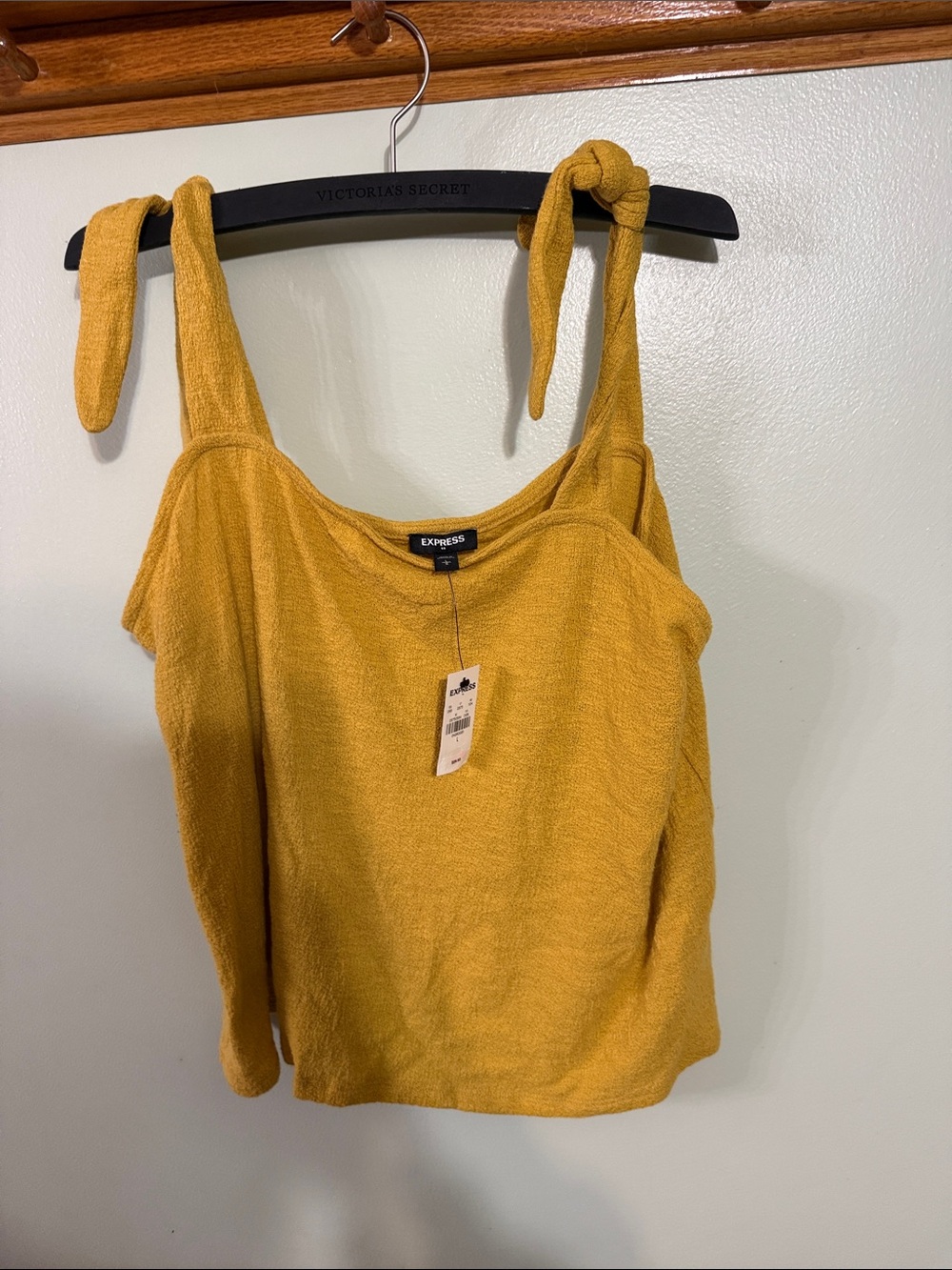 Express Mustard Tie-Shoulder Camisole. NWT. Size: Large.